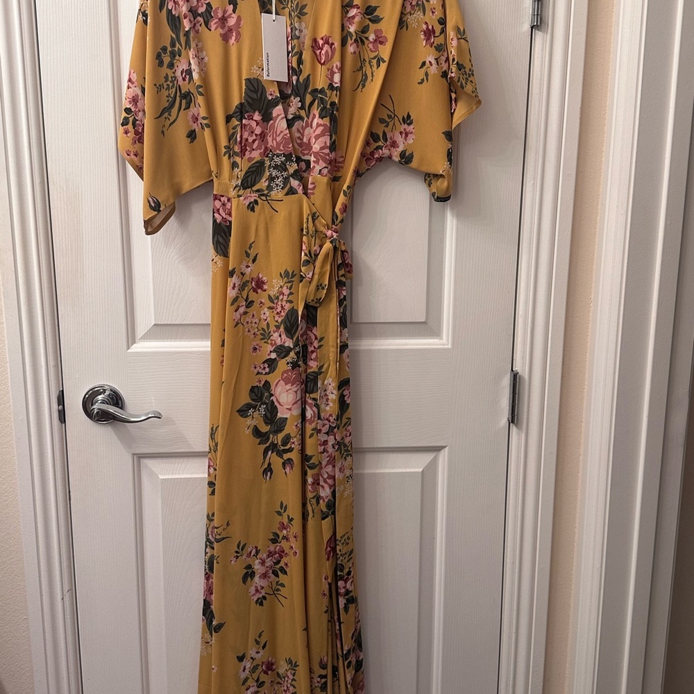 Reformation Gold Flutter Sleeve Maxi Dress